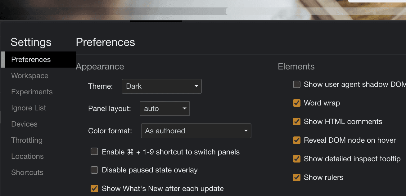 Enable show rulers in Chrome dev tools