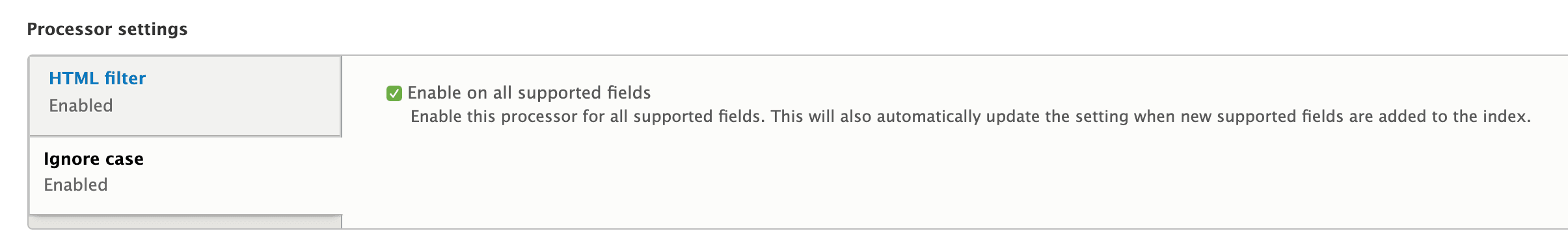 update processor settings for ignore case